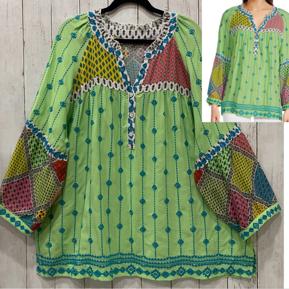 John Mark Embroidered Woven Multi Patchwork 2X Tu… - image 1